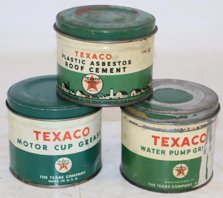Group of 3 Texaco Grease & Plastic Asbestos Roof Cement 1 LB Cans (1 of 2)