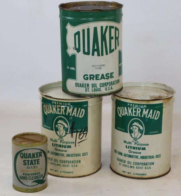 Group of 4 Quaker Maid 5 LB Multipurpose Grease Cans & Quaker State Hand Cleanser Cans (1 of 2)