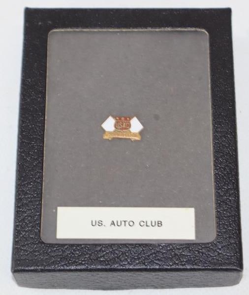 U.S Auto Club Promoter Cloisonne Pinback Badge: .75" x .5"