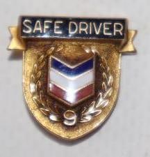 Chevron 9 Year Safe Driver Cloisonne Pinback Badge: .75" x .75"