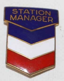Chevron Cloisonne Station Manager Pinback Badge: 1.75" x 1.5"