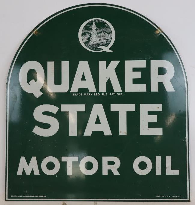Green Quaker State Motor Oil Double Sided Tombstone Curb Sign (1 of 9)
