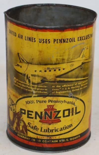 Pennzoil with Mainliner and Owls Five Quart Metal Oil Can (1 of 2)