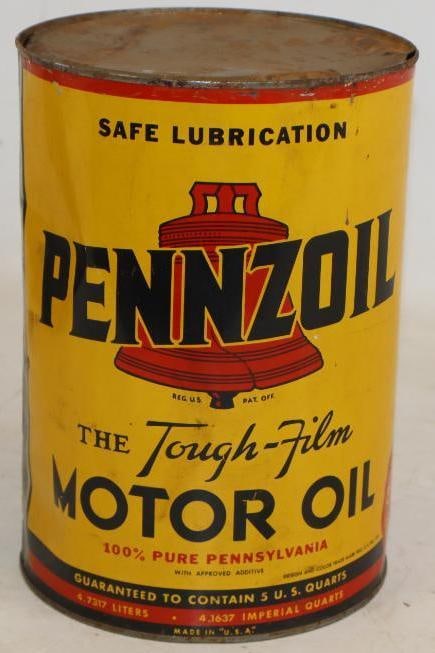 Pennzoil Safe Lubrication Metal Five Quart Oil Can (1 of 2)