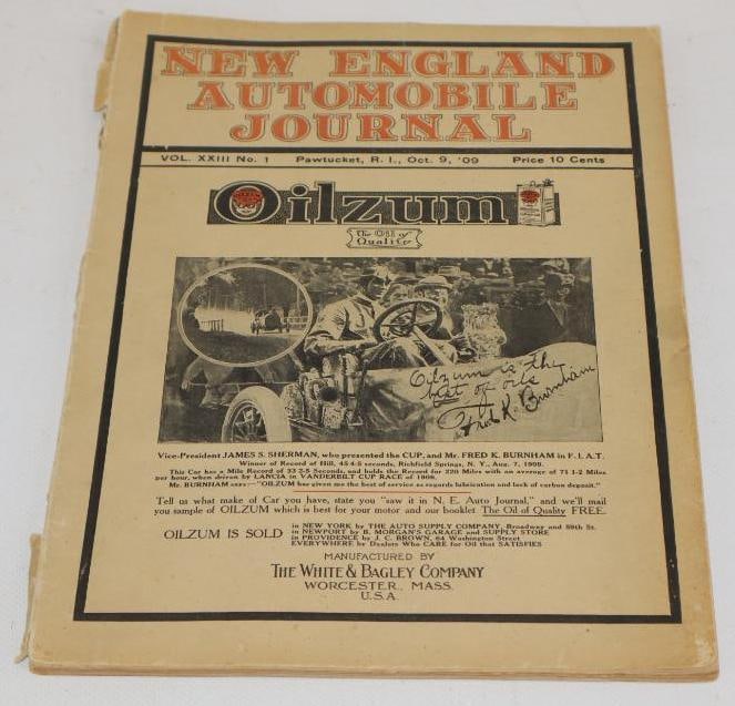 1909 The White & Bagley Company Oilzum New England Automobile Journal with Bucky The Bucktooth Boy: 8" x 10.75"