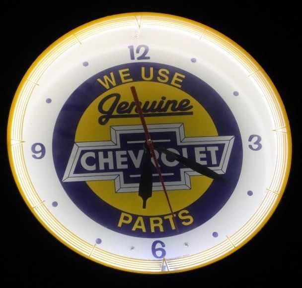 We Use Genuine Chevrolet Parts Neon Light Up Advertising Clock (1 of 4)