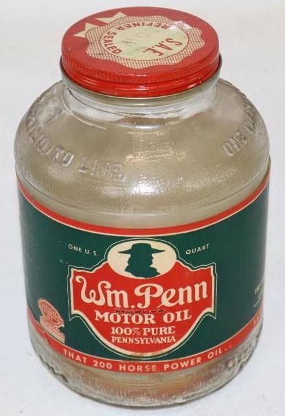 William Penn Glass Wartime Motor Oil Jar with Paper Label (1 of 5)