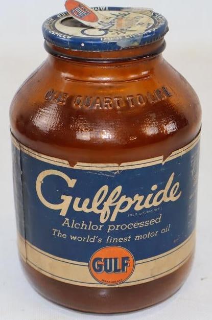 Gulf Gulfpride Glass Wartime Motor Oil Jar with Paper Label (1 of 7)