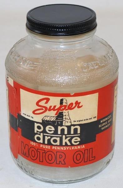Super Penn Drake Wartime Motor Oil Jar with Paper Label: One Quart