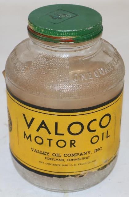 Valoco Wartime Motor Oil Jar with Paper Label: One Quart