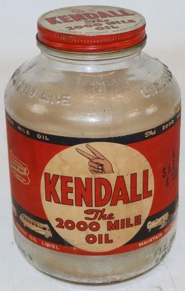 Kendall Wartime Motor Oil Jar with Paper Label: One Quart