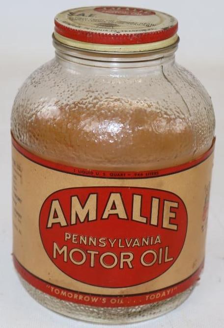 Amalie Wartime Motor Oil Jar with Paper Label: One Quart