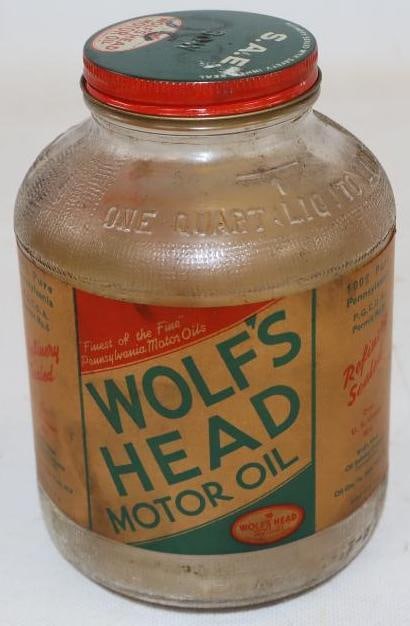 Wolf's Head Wartime Motor Oil Jar with Paper Label (1 of 3)