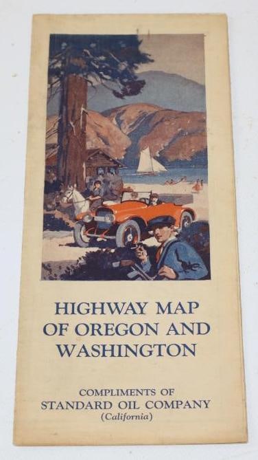 1920's Standard Oil Company Red Crown Oregon and Washington Advertising Gas Station Road Map (1 of 2)