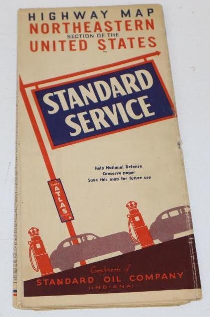 Standard Oil Company of Indiana Northeastern United States Advertising Gas Station Road Map: 4" x 9"