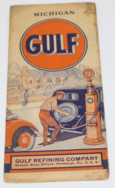 1920's Gulf Refining Company Michigan State Advertising Gas Station Road Map (1 of 2)