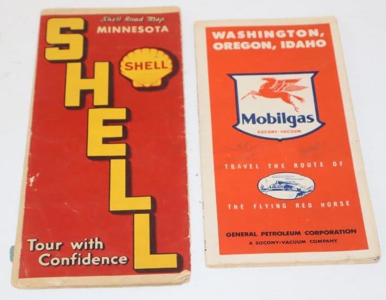Group of 2 1930's Shell Oil and Mobilgas Advertising Gas Station Road Maps (1 of 4)
