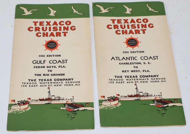 Group of 2 1941 Texaco Cruising Chart for Atlantic and Gulf Coast High/Low Tide Boat and Seagull: 4.25" x 8.25" each