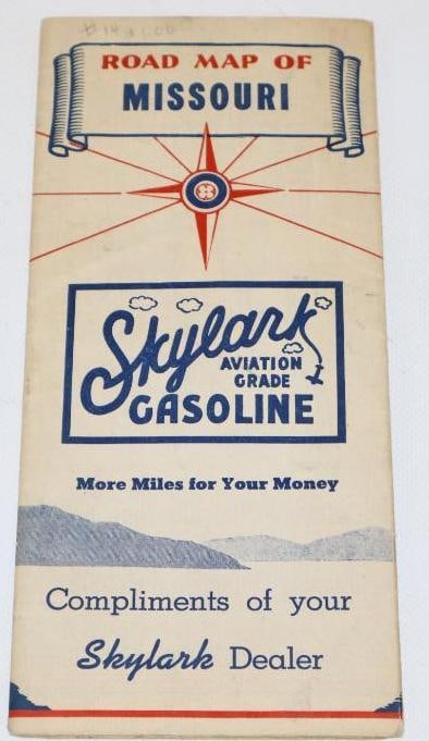 1930's Skylark Aviation Grade Gasoline Missouri Advertising Gas Station Road Map (1 of 4)
