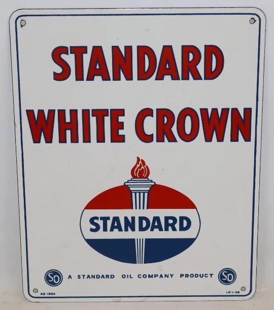Porcelain Standard White Crown Advertising Gas Pump Plate (1 of 6)