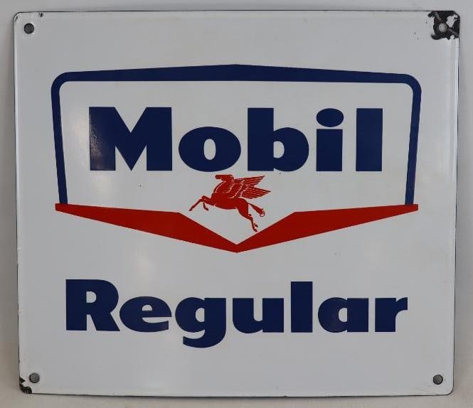 Porcelain Mobil Regular Advertising Gas Pump Plate (1 of 2)