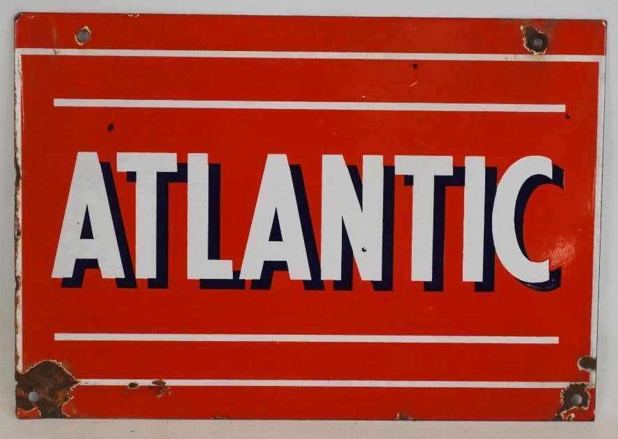 Porcelain Atlantic (Shaded Letter Logo) Advertising Gas Pump Plate: 13" x 9"
