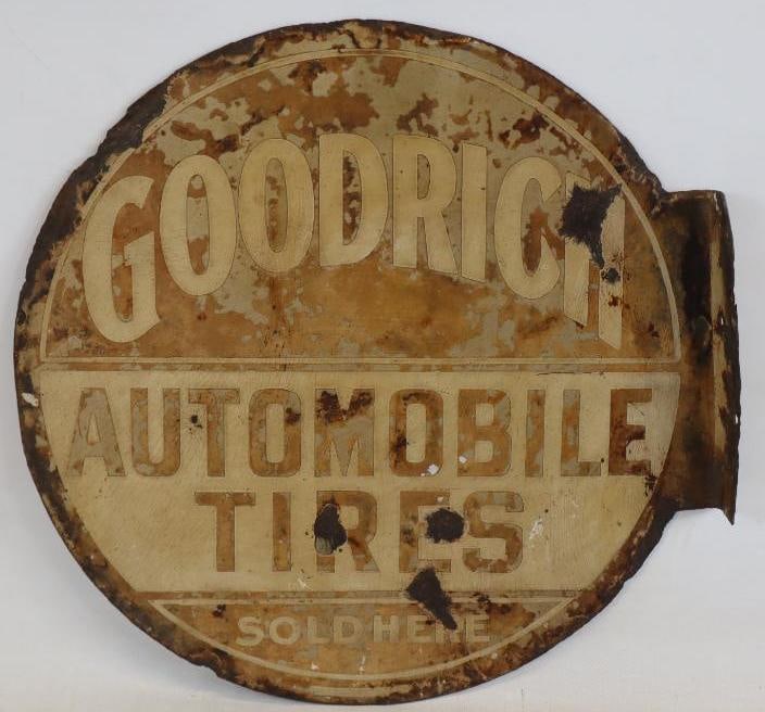 Goodrich Automobile Tires Sold Here Double Sided Porcelain Advertising Flange Sign (1 of 8)