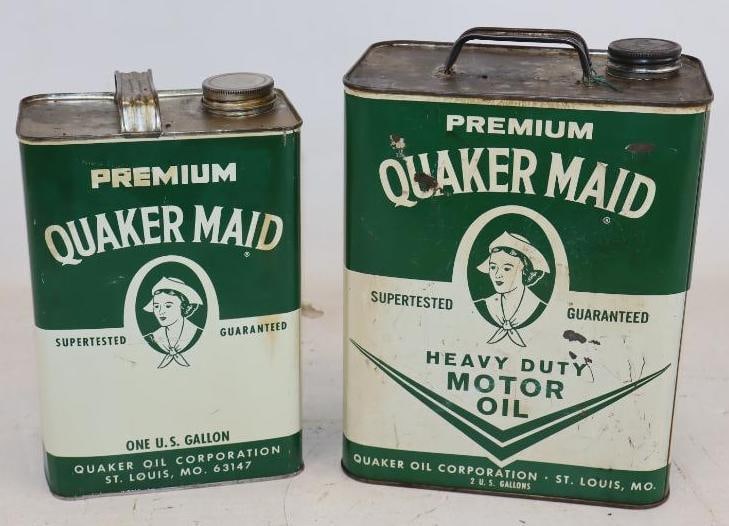 Group of 2 One and Two Gallon Quaker Maid Oil Cans: Largest is 8.5" x 5.5" x 11.5"
