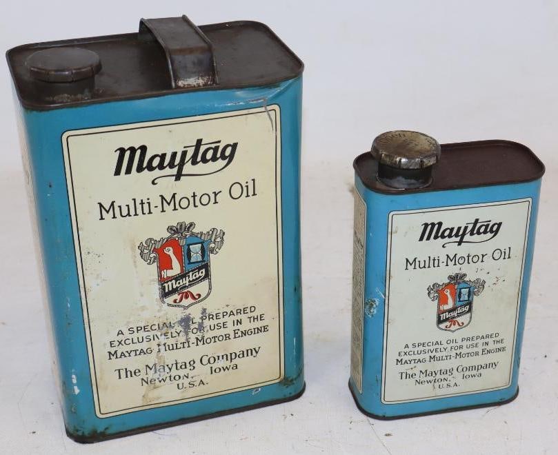 Group of 2 Maytag One Quart and One Gallon Multi-Motor Oil Cans (1 of 6)