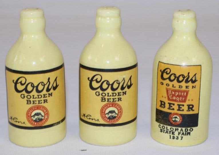 Group of 3 Coors Beer Bottle Shaped Salt and Pepper Shakers from 1937 Colorado State Fair (1 of 3)