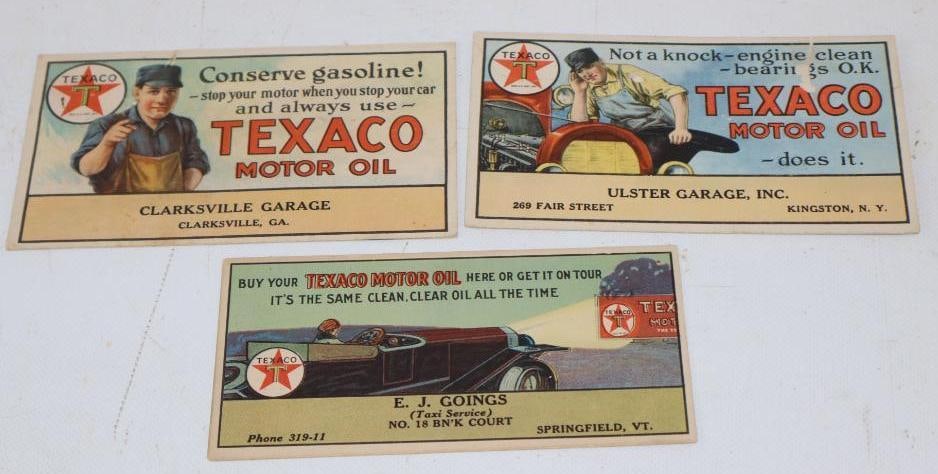 Group of 3 Different 1920's Texaco Motor Oil Advertising Ink Blotters: largest 6" x 3.5"