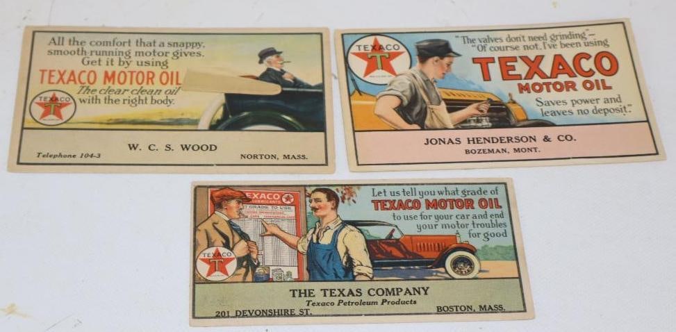 Group of 3 Different 1920's Texaco Motor Oil Advertising Ink Blotters: largest 6" x 3.5"