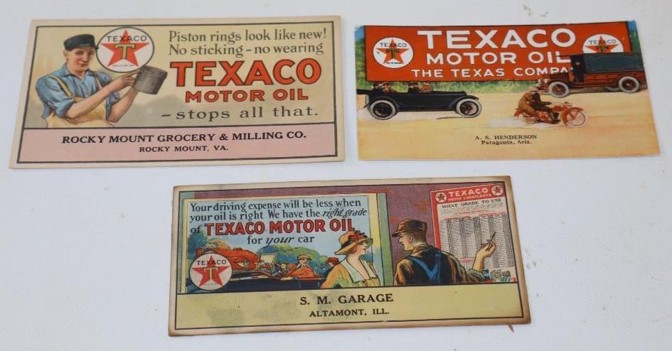 Group of 3 Different 1920's Texaco Motor Oil Advertising Ink Blotters (1 of 4)