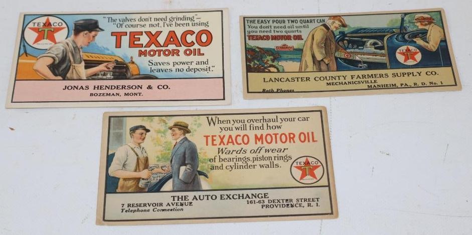 Group of 3 Different 1920's Texaco Motor Oil Advertising Ink Blotters: largest 6" x 3.5"