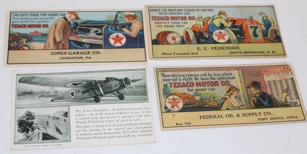 Group of 4 1920's Texaco Motor Oil and Aviation Advertising Ink Blotters and Postcard: largest 5.5" x 3.5"