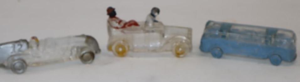 Group of 3 Early Glass Toy Bus, Racecar, and Sedan (1 of 6)