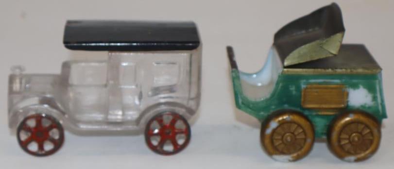 Group of 2 Early Automobile Clear and Milk Glass Shaped Candy Containers (1 of 4)