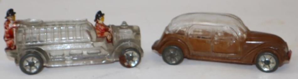 Group of 2 Victory Glass Company Sedan and Firetruck Shaped Candy Containers (1 of 4)