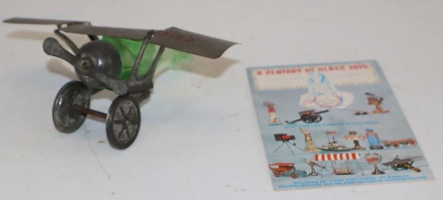 Green Spirit of St Louis Glass Airplane Shaped Candy Container and Advertising Postcard (1 of 5)