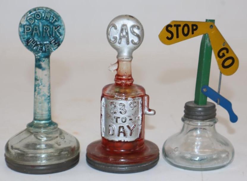 Group of 3 Glass Don't Park Here Stop Signal and Gas Pump Advertising Candy Containers (1 of 7)