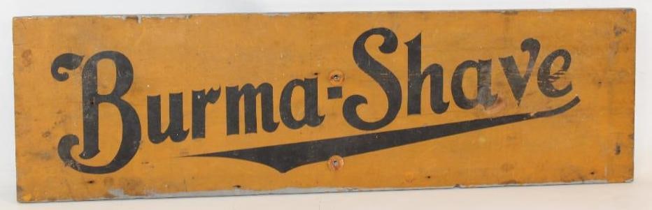 Burma-Shave Hand Painted Wooden Advertising Sign: 40" x 11.5"