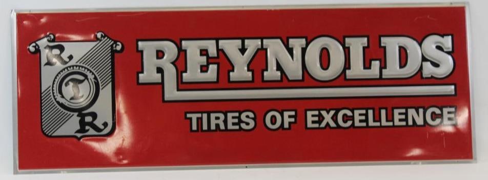 Reynolds Tires of Excellence Single Sided Metal Embossed Advertising Sign: 48" x 17"