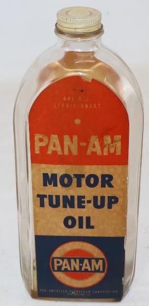 Pan-Am Motor Tune Up Glass Oil Bottle: One Quart