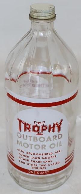 Trophy Outboard Glass Motor Oil Bottle: One Quart