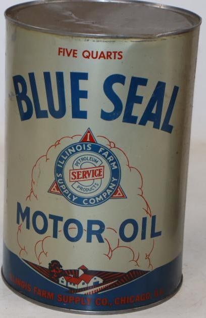 Blue Seal Illinois Farm Supply Company Five Quart Metal Oil Can (1 of 2)