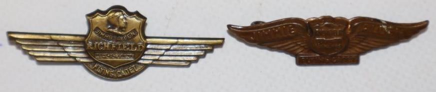 Group of 2 Richfield Jimmie Allen Flying Cadet Pinback Badges: Largest is 2" x 1"