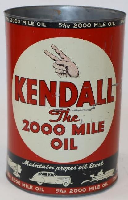 Kendall The 2000 Mile Oil, 5 Quart Can with Transportation Graphics: Empty and missing top lid