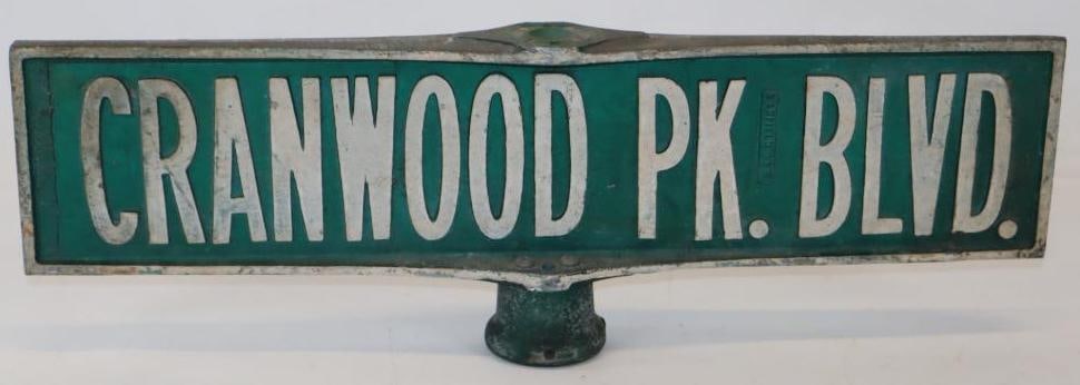 Cranwood Pk. Blvd. Embossed Cast Aluminum Double Sided Street Name Sign (1 of 3)