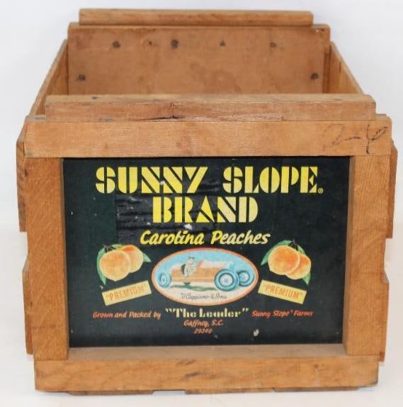 Sunny Slope Brand California Peaches Shipping Crate with Racecar Graphics: 20" x 14" x 12"
