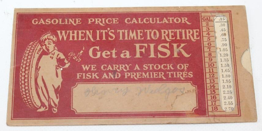 1926 Fisk Tires Gasoline Price Calculator Advertisement (1 of 2)